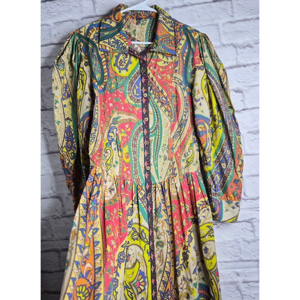 Bl^nk London Anthropologie Paisley Maxi Dress Medium Cotton Boho Puff Sleeve 70s - Picture 5 of 8